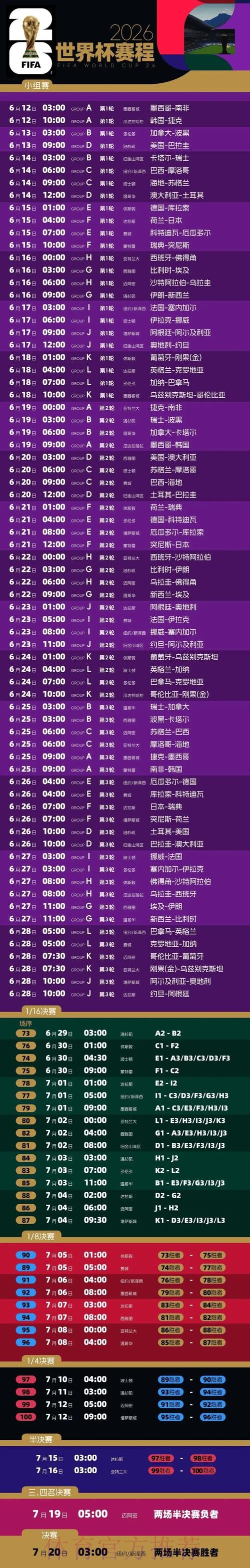 2026世界杯每日赛程一览高清直播免费观看 2026世界杯每日赛程一览高清直播免费观看